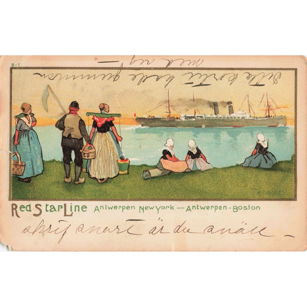 Red Star Line Antwerpen New York Boston Steamship Ocean Liner Litho Postcard